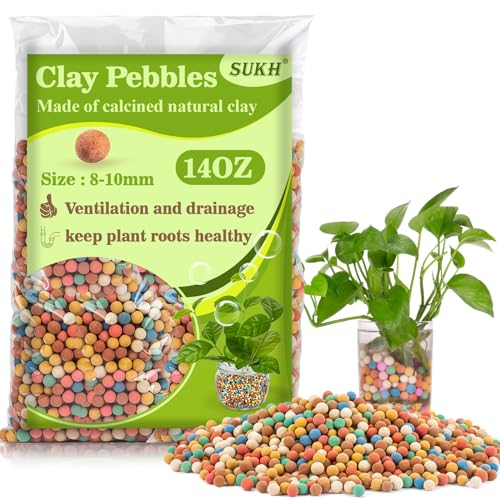 Sukh Guijarros de arcilla para plantas, 15 onzas, pequeños guijarros para plantas de interior, arcilla natural, utilizados para drenaje, decoración, acuaponía, hidroponía y otros elementos esenciales