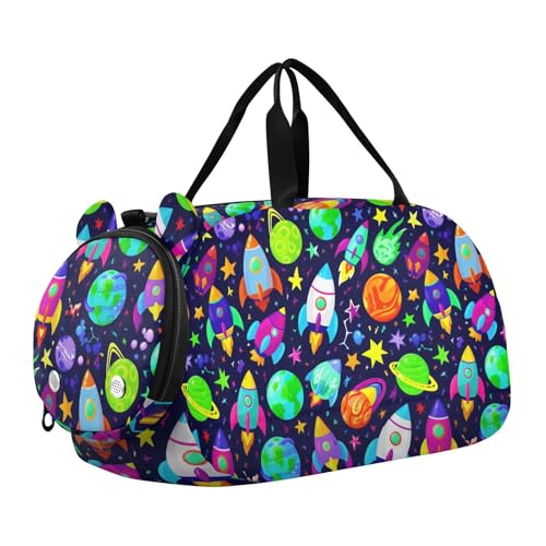 Planet Stars Blue Kids Travel Duffel Bag for Boys Girls Overnight Weekend Tote Bag with Shoes Compartment for Sleepover Trip Beach