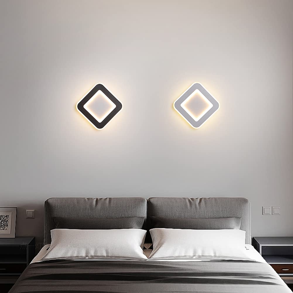 19W LED Wandleuchte Innen Mit Touch Schalter Dimmbar Moderne Quadrat Wandleuchte Schlafzimmer Nachttischlampe Wand 3000K/4500K/6000K Wandbeleuchtung Acryl,1800LM, Fur Wohnzimmer Flur Treppe Hote,Weiß
