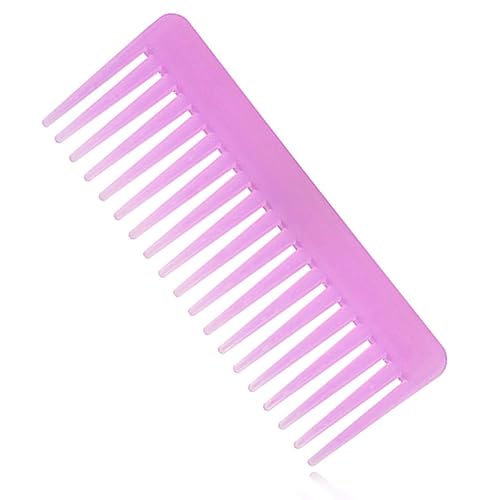Miniatura 9 de Peine de dientes anchos para cabello rizado, cabello seco y húmedo, sin mango, peine desenredante para peinar (morado, rosa, 2 piezas)