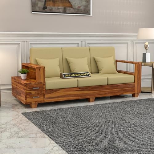 Image of Solid Sheesham Wood 3-Seater Sofa Set with Drawer Storage - Premium Wooden Sofa for Your Elegant Living Room (Design 10)
