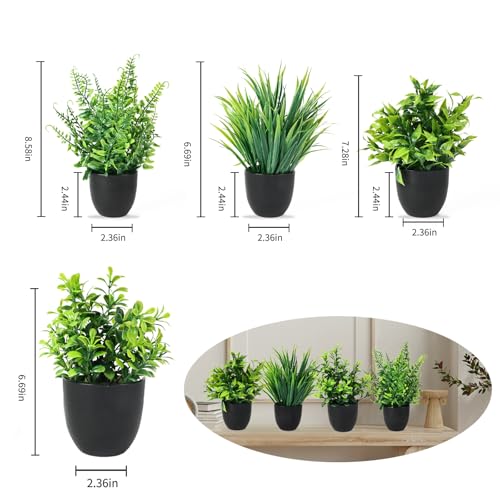4 Stück Kunstpflanze mit Topf, Künstliche Plastik Pflanze Deko, Klein Fake Plant Topfpflanze Emulation Pflanze Künstlich für Schreibtisch, Haus, Balkon und Bad Dekoration – Bild 3