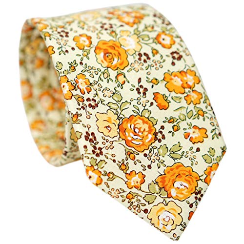 Image of BELLUNO Men's Cotton Floral Skinny Tie, 2.5 inch Width, with Gift Box