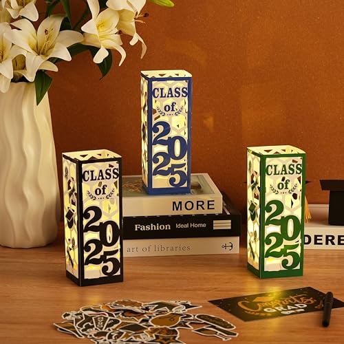 Image of 6 Pcs Graduation Table Centerpieces- Class of 2025 Graduation Lantern Boxes for College High School Congrats Graduation Party Supplies(Blue)