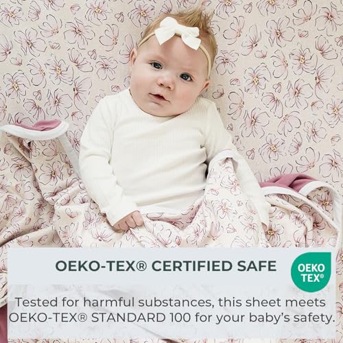 Image of Pobibaby 2 Pack Pack N Play Sheets for Girls - Premium Cotton Blend Fitted Playard Sheet, Soft Breathable Mini Crib Sheets Girl, Playpen Mattress Cover for Standard Travel Playards 38x26 (Blossom)