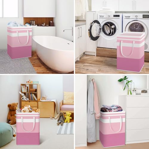 HomeHacks 2 Pack Large Laundry Baskets, Waterproof, Freestanding Laundry Hampers, Collapsible Clothes Hamper with Reinforced Handles in Laundry, College Dorm, Bathroom, Bedroom (Pink, 75Lx2)