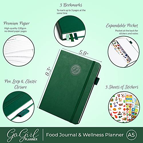 Gogirl Food Journal & Wellness Planner –– Daily Health, Diet & Fitness Diary – Lifestyle & Nutrition Journal With Meal, Exercise & Weigh Loss Trackers - A5 Size, 5.8″X8.3″, Lasts 6 Months – Forest Green #TOP1