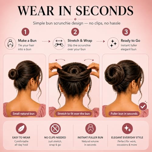 Image of Messy Bun Scrunchie Hair Extension for Women & Girls- 100% Natural Real Human Hair Juda Bun | Hair Bun Accessories for women- Trendy Messy bun Look, Natural Brown (30g)