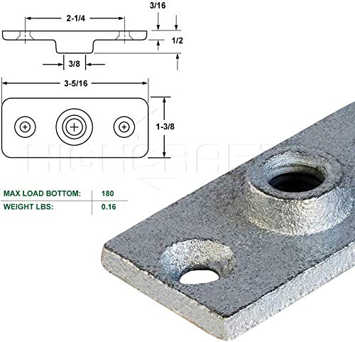 Highcraft Pltg38 Ceiling Flange Hanger Plate For 3/8 In. Threaded Rod (Not Pipe), For Dyi Plumbing And Industrial Decor, 1-3/8 W X 3-5/16 L, Galvanized Iron, Chrome #TOP6