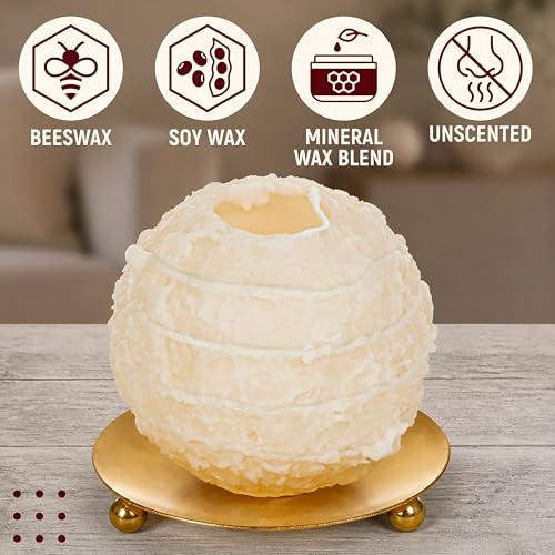 Image of Spiral Candles Burn Around, 4.5 Inch Beige, Unscented, Metal Base | Beeswax Soy Blend, Twisted Wave Design, Approx. 4-Hour Use, 10 oz Gift for Women