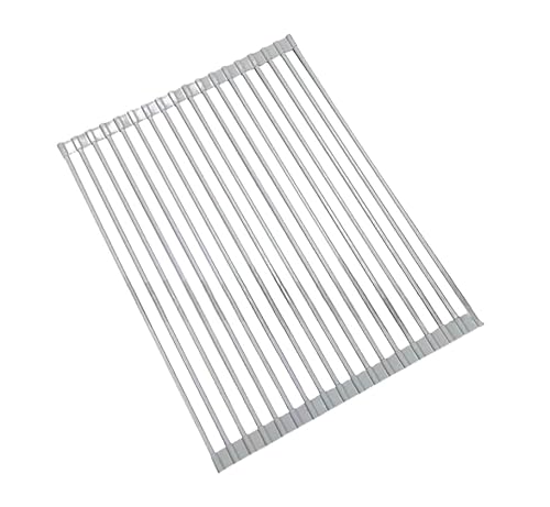 【マルチサイズ】 折りたたみ 水切りラック ロールアップ式シンク水切りラック、ステンレス製、折りたたみ式キッチン水切りマット (グレー, 58*33 CM)