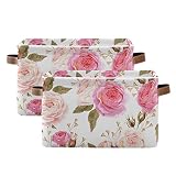 susiyo Large Foldable Storage Bin, Floral Pink Roses Fabric Storage Baskets Collapsible Decorative B