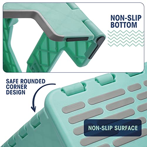 Korpai Upgrade 9" Folding Step Stool For Adults And Kids Holds Up To 300 Lbs,Non-Slip Folding Stools With Portable Handle, Compact Plastic Foldable Step Stool For Bathroom, Kitchen, Teal,1 Pc #TOP2