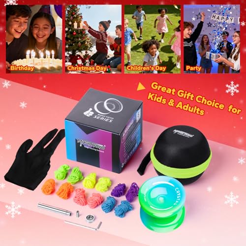 Image of MAGICYOYO K2 Professional Yoyo with Finger Spin Function, Responsive Yoyo for Kids 8-12, Dual Purpose Trick Yo yos for Adults with KK Bearing, Yo-yo Strings, Yo yo Glove & Bearing Kit (Blue Green)