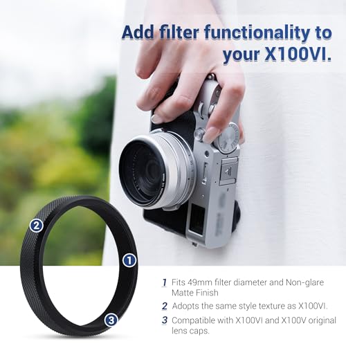 JJC Camera Lens Filter Adapter Ring for Fujifilm X100VI X100V X100F X100T X100S X100 X70 Camera- Support 49mm Filter & Original FLCP-49 Lens Cap - Image 3