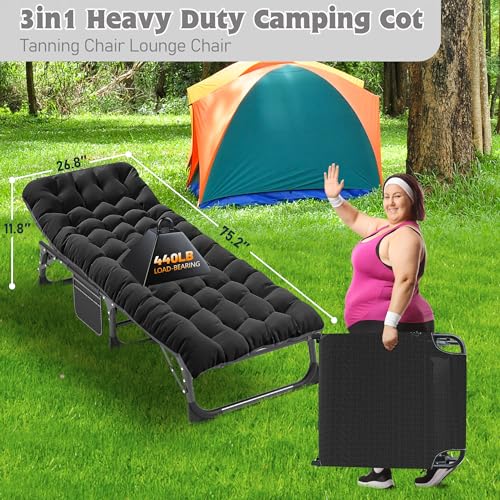 Image of ABORON Camping Cot for Adult Extra Wide, Heavy-Duty 1200D Oxford Cot for Sleeping, Portable Folding Camp Bed with Mat