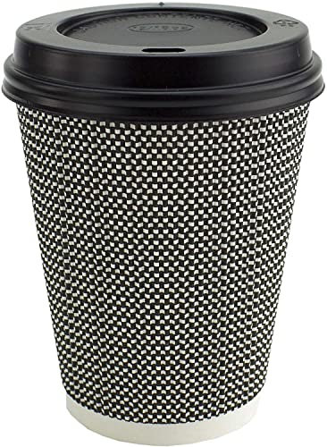 Signature Ripple Hot Cups - Einweg-Kaffeetassen mit Deckel für Getränke zum Mitnehmen - 25 Tassen und 25 Deckel - dreifache isolierte Pappbecher für heiße Getränke und auslaufsichere Deckel (8 oz) Cover