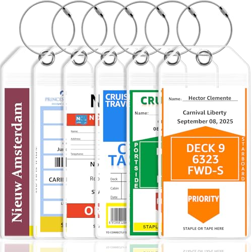 6 Pack Cruise Luggage Tag Holder for Carnival, NCL, Princess, MSC Cruise Ship Essentials Must Haves in 2025-2026, Clear Plastic Cruise Travel Essentials Tags Waterproof by GOSGOON1E