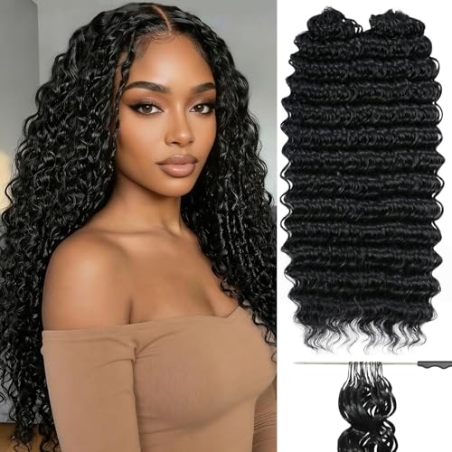 BLUONASI Feather Crochet Hair miracle knots hair 16inch 100Strands Deep Wave Hair for Invisible miracle Knot Crochet Hair Extensions for Black Women (1B# 16 Inch ((100Strands))