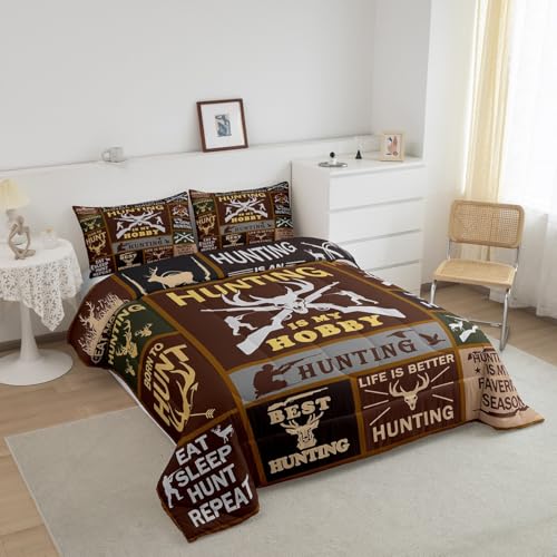 Image of Feelyou Deer Hunting Comforter Twin Size for Kids Hunting Gifts Comforter Set Boys Girls Deer Antlers Comforter Farmhouse Duvet Insert 2Pcs