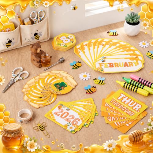 MotiMind 65 Pcs 2026 Bee Flip Calendar Bulletin Board Set Flip Calendar with Adjustable Holder Colorful Classroom Decor Include 65 Date Card for Back to School Home Decor Supplies - Image 4