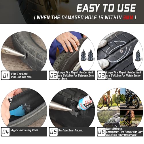 Tire Repair Kit, Tire Repair Nail, Tire Screw Plug, 10 PCS Tire Repair Rubber Nail, Tire Fix, Suitable for car, Motorcycle, ATV, Jeep, Truck, Tractor tire Puncture Repair - Image 5