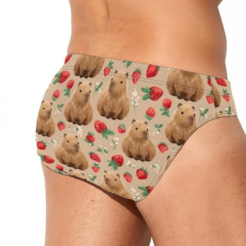 Cute Capybara with Strawberry Men's Swim Briefs Low Waist Bikini Swimsuit Underwear Beach Swimwear3