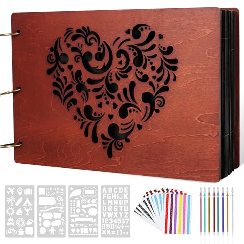 Giiffu Wooden Scrapbook Photo Album with Heart Design, DIY Memory