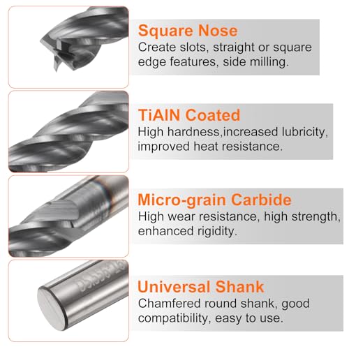 Image of HARFINGTON Carbide Square Nose End Mill Bit 7 /32 inch Cut Dia 4 Flutes TiAlN Coated Milling Cutter for Hardened Steel Metal (7 /32 inch Shank 5 /8 inch Cut Length 2-7 /16 inch Long 30 Degree Helix)