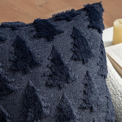 Image of MIULEE Christmas Throw Pillow Covers Navy Blue Christmas Decorations Set of 2 Xmas Tree 18x18 Pillow Covers Soft Plush Faux Wool Pillowcases Holiday Festivals Winter Home Decor Sofa Couch Bed Porch