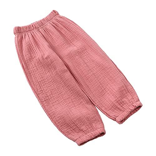 Image of Kids Tales 3 Pack Boys Girls Cotton Linen Pants Child Basic Plain Solid Trousers Big Kids Elastic Waist Long Pants Bloomers