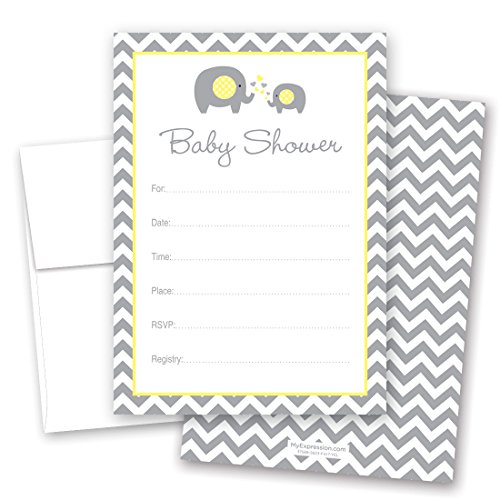 MyExpression.com 24 Cnt Yellow Elephant Baby Shower Fill-in Invitations