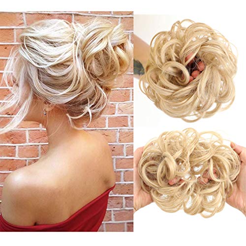 3 Pieces Blonde Messy Donut Chignons Hair Piece Scrunchies Synthetic Extensions Updo Hair Bun for Women Scrunchies #24/613
