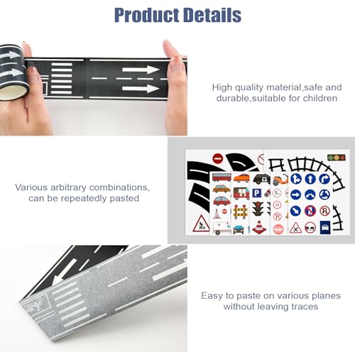 12 Stück Straße Washi Tape, 4 Rollen Straße Autobahn Eisenbahn Straßen Klebeband(5cmx5m),1 Rollen Parkklebeband (7.5cmx3m)und 5 Verkehrszeichen Aufkleber,Autobahn Selbstklebend Straßenband Tape