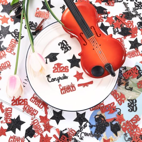 Congrats Grad Confetti 2026, 200 Pcs Black and Red Glitter Class of 2026 Party Table Scatters Graduation Decorations for Graduation Party Supplies - Thumbnail 5