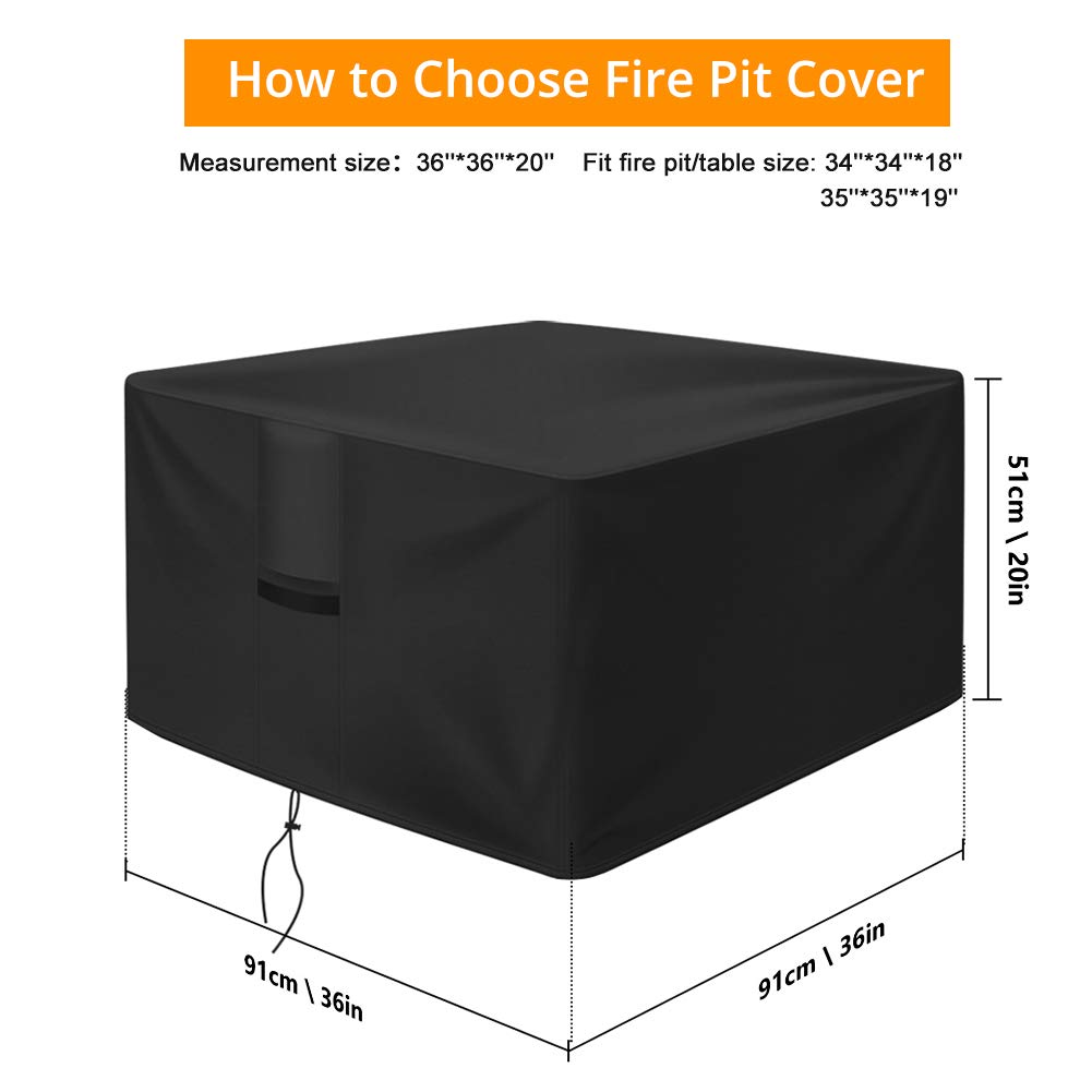 OKPOW Fire Pit Cover 90cm,Firepit Covers Waterproof Square-600D,Fire Bowl Cover Anti-UV,Heavy Duty Rip Proof Oxford Fabric Firepit Cover,Square Fire Pit Covers- Black(90cm*90cm*50cm) — view 7