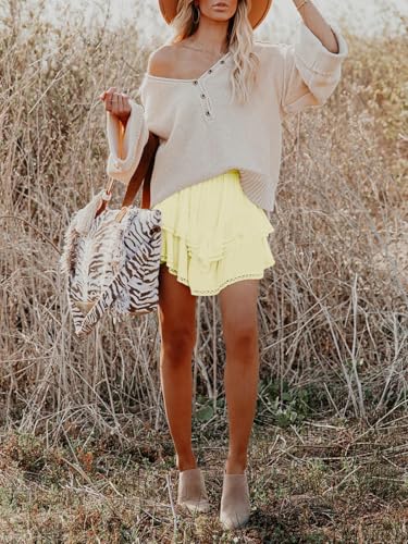 Image of Aoudery Flowy Shorts for Women Casual Boho Ruffle Tiered Skorts High Waist Mini Skirts Golf Tennis Crochet Shorts