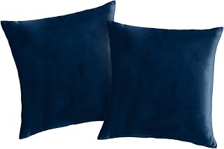 Set of 2 Navy Velvet Cushion Covers 45cm x 45cm, Square Throw Pillow Covers 18 x 18 inch, Soft Decorative Pillowcases for Home Sofa Bedroom Living room Chair Garden Outdoor with Invisible Zipper