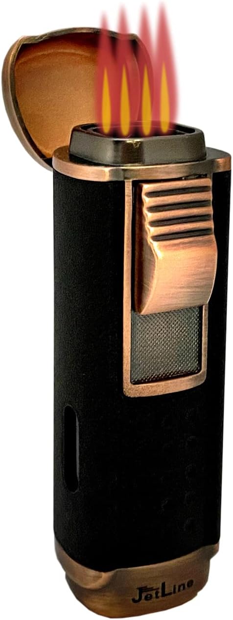 Jetline Magna Quad Jet Flame Lighter with Red Magnesium Flame and Flip-Out Cigar Punch