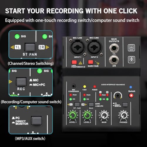 Interface audio USB avec mini mixer 2 canaux pour chant et guitare