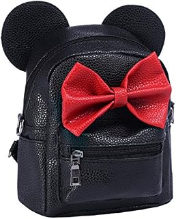 Women Girls Cartoon PU Leather Mouse Ear Bow Backpack Shoulder School Mini Bag