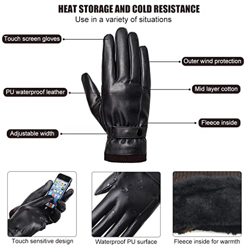 Image of Venzina Black Winter Gloves for Men Riding Gloves with Fleece Lining for Riding, Touch Screen Function, Waterproof, Windproof, One Size, for Driving, Cycling, Running, Hiking, Gift for Men