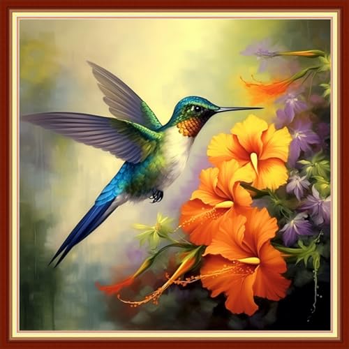 Image of Funxvoot Stamped Cross Stitch Kits Beginners Full Range of Embroidery Kits for Adults 11CT Embroidery Patterns Needlepoint Kits Printed Cross Stitch Kits -(Hummingbirds Gather Honey 18x18 inchs)