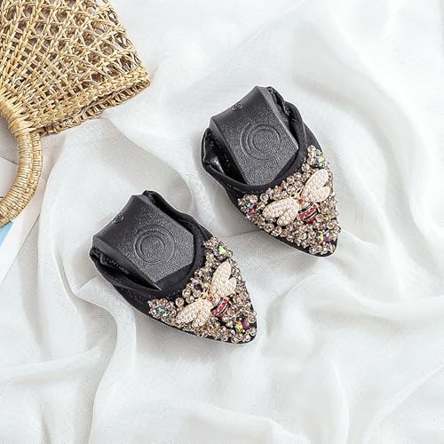 Women Ballet Flats Sparkly Rhinestone Wedding Ballerina Shoes Pointed Toe Foldable Comfort Slip on Flat Dress Shoes2