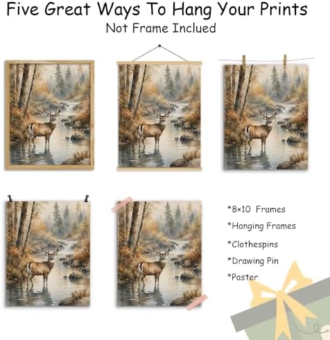 AJIPUX Rustic Cabin Wildlife Wall Art Prints Set of 4, Hunting Room Decor — view 5
