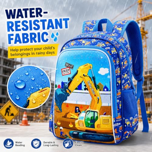 Image of HPJGD 3PCS Excavator Backpack for Boys, Water Resistant Kids Digger Bookbag Set with Lunch Box, Cute School Bag for Preschool Toddler