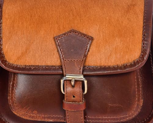Image of Celtic Women's Leather Hair-On Flap Crossbody Sling Bag - Adjustable Strap