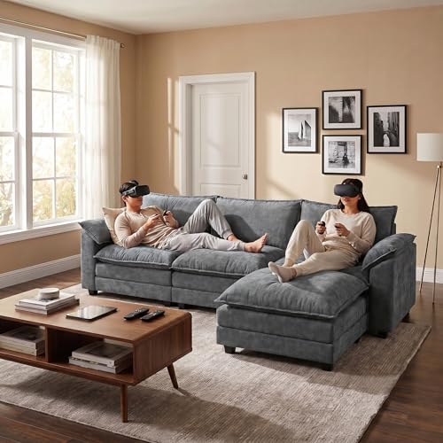 Homall 119" Modular Sectional Sofa, L Shaped Sofa Couch with Reversible Ottoman, DIY Combination Chenille Deep 3-Seat Cloud Couch for Living Room, Apartment (Light Grey, L Shaped Sofa) - Image 5