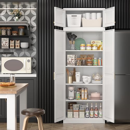 Image of Steeloong 86 inchMetal Pantry Storage Cabinet with Doors & 4 Adjustable Shelves