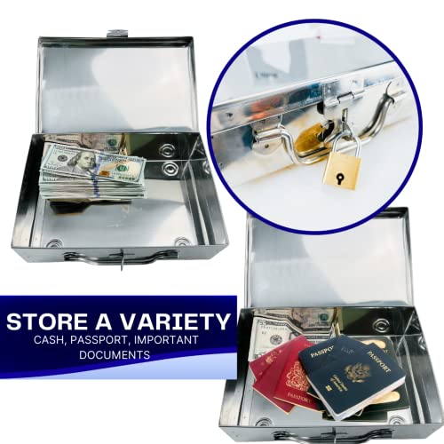 Image of Bin Buddy Stainless Steel Storage Box for Padlock | 9 inch x 6 inch x 2.75 inch Design | Great For Storing Jewelry, Passport, Cash, Valuables, Small Items, & More